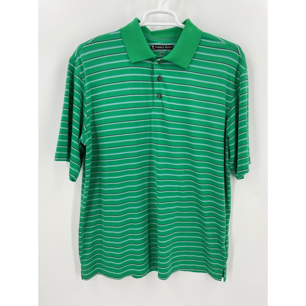 Pebble Beach Performance Polo Mens XL Green Stripe Pima Cotton Golf Shirt